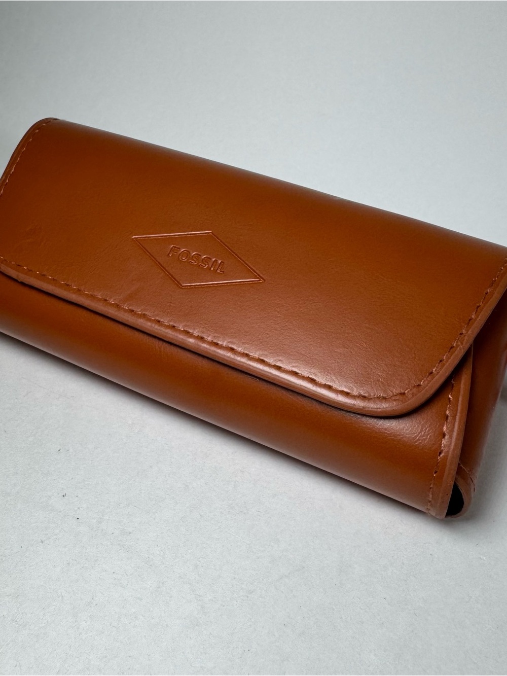 Fossil Sunglass Eyeglass Case Brown Faux Leather Navy Interior Case Only